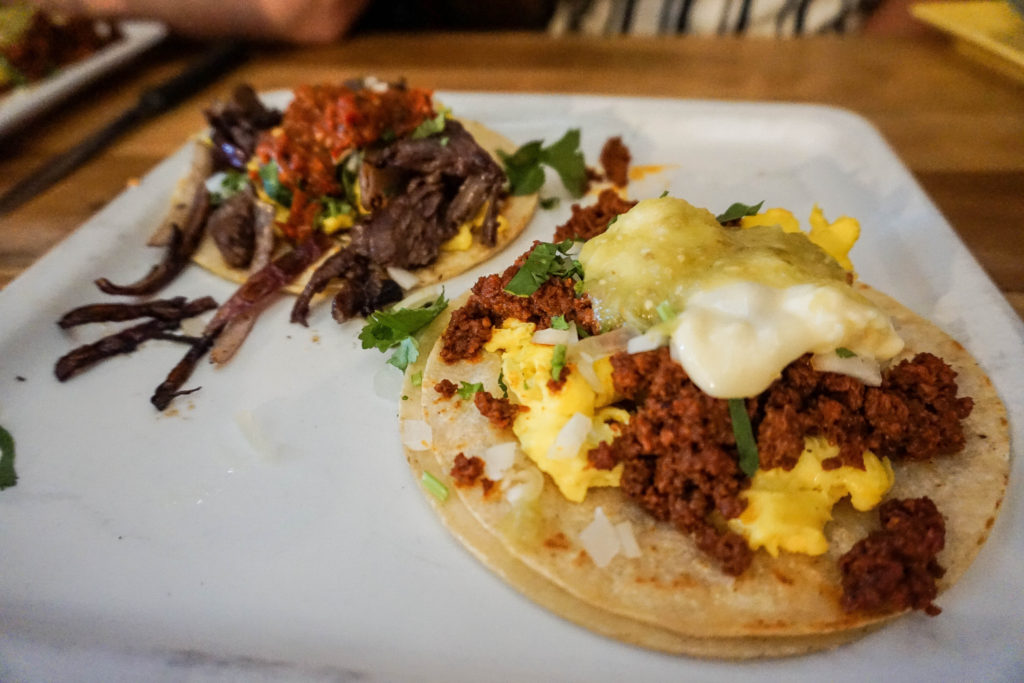 Breakfast Tacos: Carne Asada & Chorizo