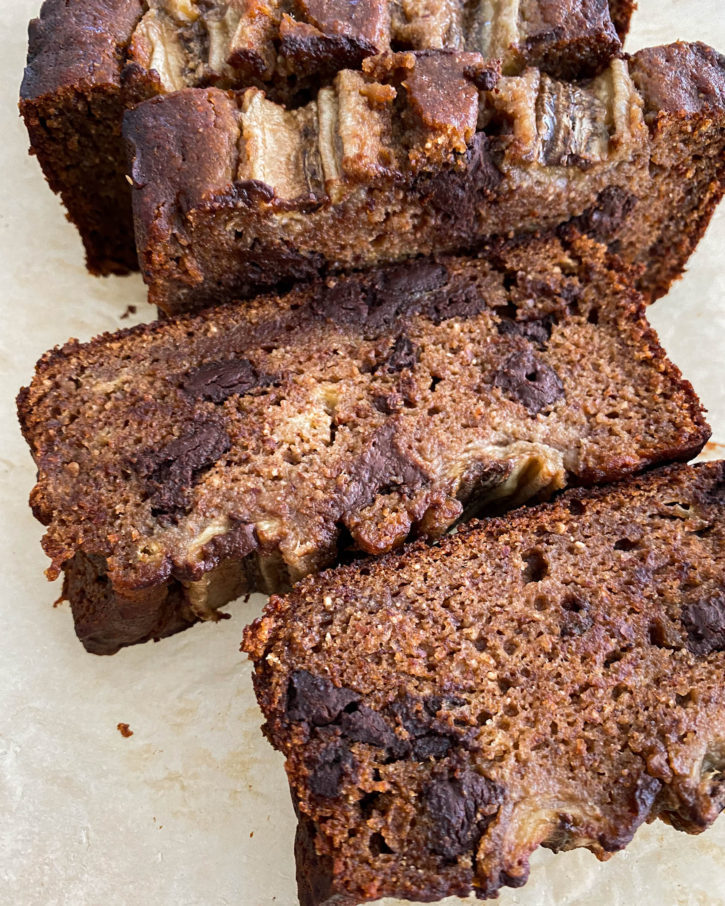 Banana Bread Slices with chocolate